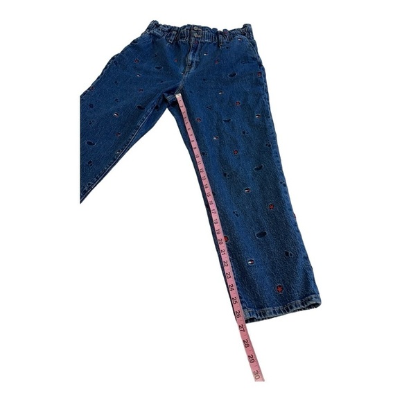 Tommy Hilfiger High Rise Paper Bag Style Mom Jeans With Embroidery - Size 14 - Picture 14 of 16